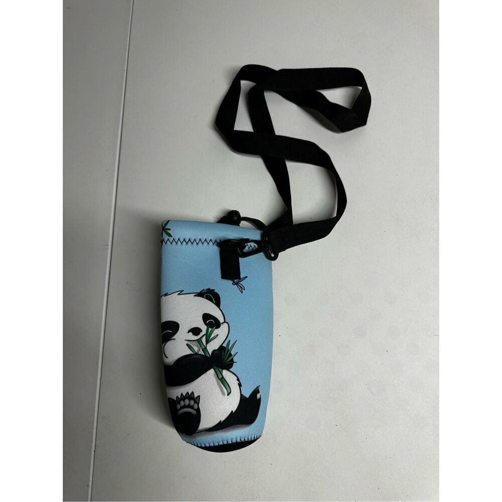 Panda Water Bottle Crossbody Holder Blue Black